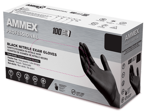 AMMEX Professional Black Nitrile Exam Gloves-ABNPF