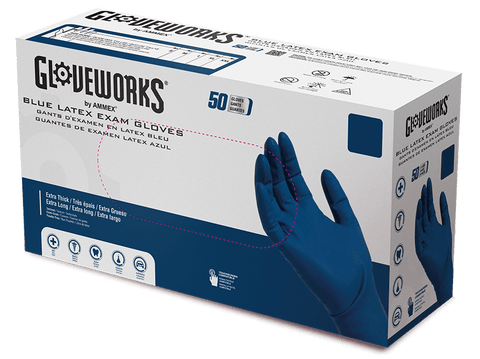 Gloveworks Blue Latex Exam Gloves GPLHD