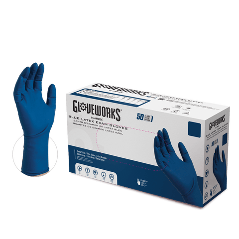Gloveworks Blue Latex Exam Gloves GPLHD