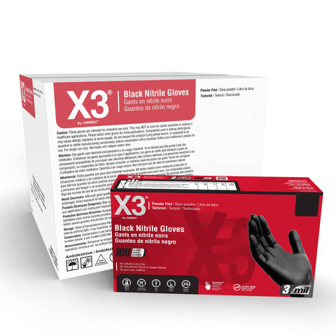 X3 Black Industrial Nitrile Gloves BX3