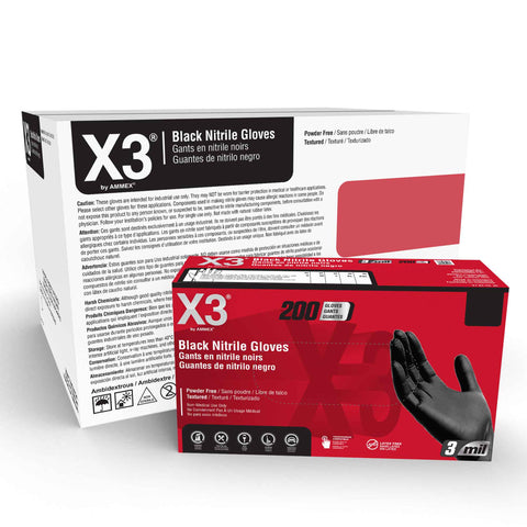 X3 Black Nitrile Powder Free Industrial Gloves BX3