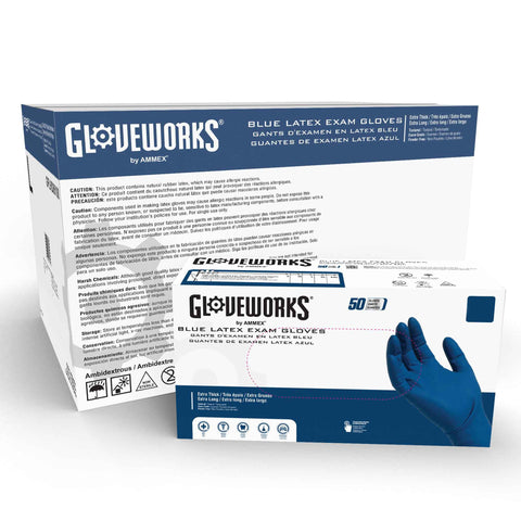 Gloveworks Blue Latex Exam Gloves GPLHD