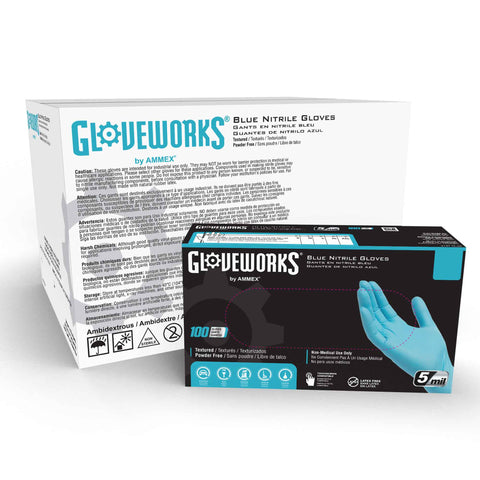 Gloveworks Industrial Blue Powder-free Nitrile Gloves INPF