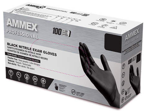 AMMEX Professional Black Nitrile Exam Gloves-ABNPF