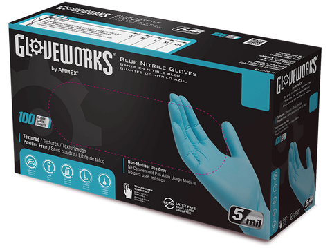 Gloveworks Industrial Blue Powder-free Nitrile Gloves INPF