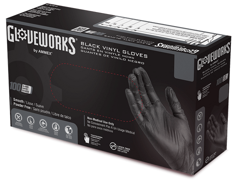 Gloveworks black industrial vinyl gloves. IVBKPF