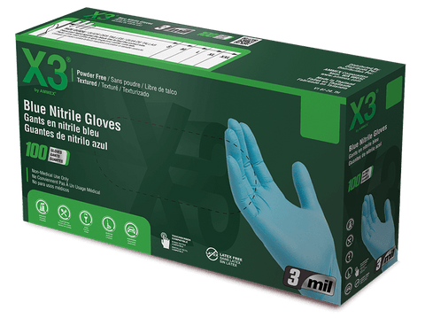 X3 Blue Industrial Nitrile Gloves X3