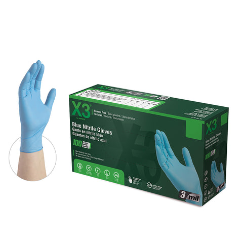 X3 Blue Industrial Nitrile Gloves X3