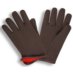 Red Fleece Lined Brown Jersey Gloves